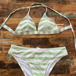 Green and White Striped Bikini Set